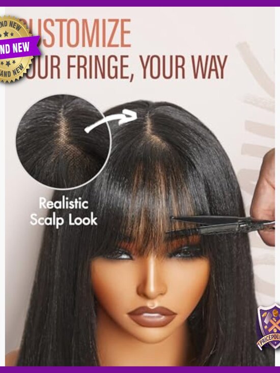 24 Inch Glueless Synthetic Wig with Bangs and Realistic Scalp